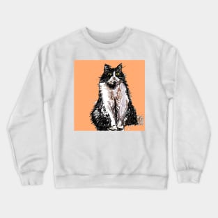 Tuxedo Cat Cute Drawing - on Apricot orange Crewneck Sweatshirt